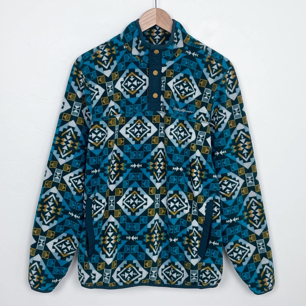 Eddie Bauer Blue Geometric Fleece Jacket